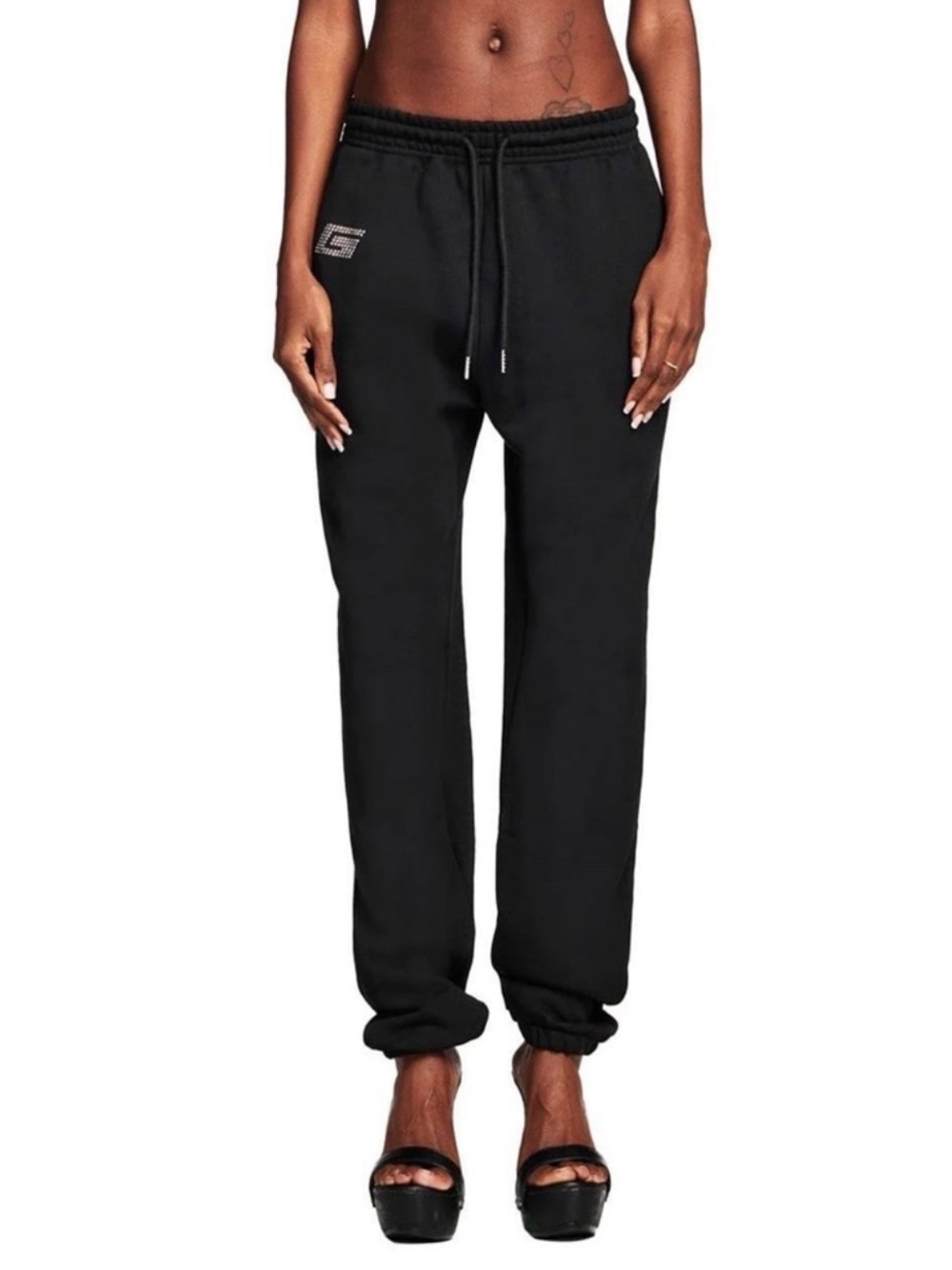 I.AM.GIA Black Jogger Sweatpant with G Rhinestone Logo